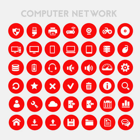 Trendy flat design big computer and server networks icons setのイラスト素材