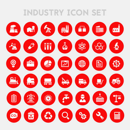 Trendy flat design big Industry icons set on round buttonsのイラスト素材