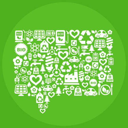 Vector Go Green ecological illustration with chat bubble shape contained of ecology iconsのイラスト素材