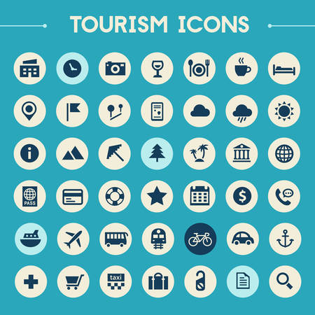 Vector big set of trendy icons of travel and tourism metaphorsのイラスト素材