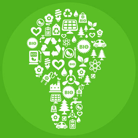 Vector Go Green ecological illustration with light bulb shape contained of ecology iconsのイラスト素材