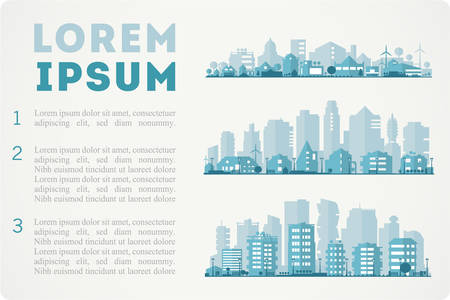 Abstract stylish cityscape infographics. Infographics elements collection with town, city, farm and industrial districtsのイラスト素材