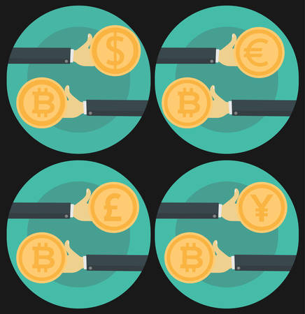 Vector concept cartoon illustration of bitcoin exchange on cryptocurrency marketsのイラスト素材