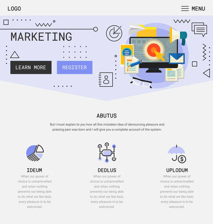 Trendy responsive landing page or one page website template, with new retro 80s - 90s style design, for startups and apps.のイラスト素材