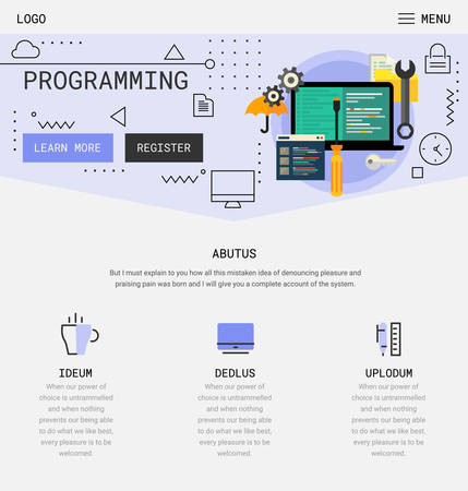 Trendy responsive landing page or one page website template, with new retro 80s - 90s style design, for startups and apps.のイラスト素材