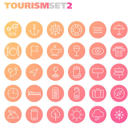 Trendy line icons - Tourism icons collection, set 2のイラスト素材