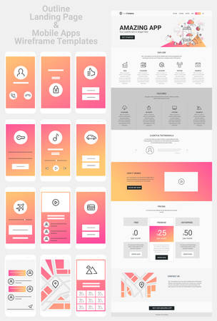 One Page Website and Mobile Apps Wireframe Kitのイラスト素材