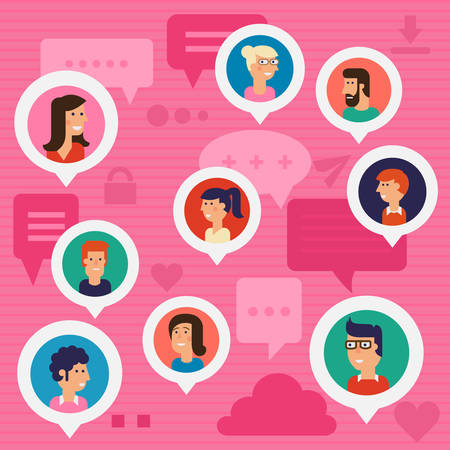 Social Networks, Human Issues, Users Amount, Users Profiles, Global Chatting Conceptのイラスト素材