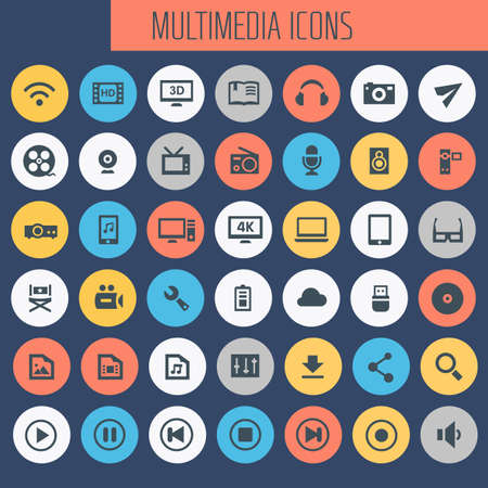 Big Multimedia icon set, trendy flat icons collectionの写真素材