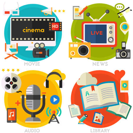 Flat concept banners. Audio, online library, video and newsの写真素材