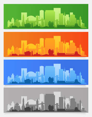 City Skyline Colored Sets, City Districts Bannersの写真素材