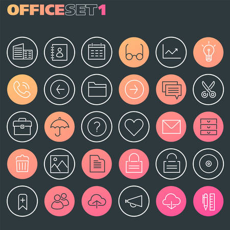 Trendy line icons - Office icons collection, set 1のイラスト素材