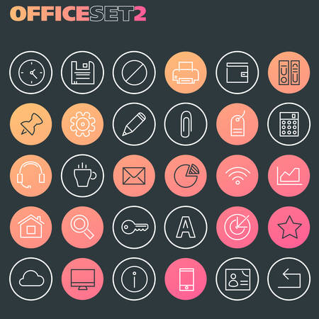 Inline Office Icons Collection, trendy line icons collectionのイラスト素材