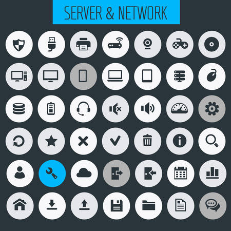 Trendy flat design big computer and server networks icons setのイラスト素材