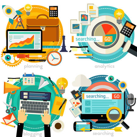 Project Planning, Searching Analytics, Web Searching, Web design and Development conceptsのイラスト素材