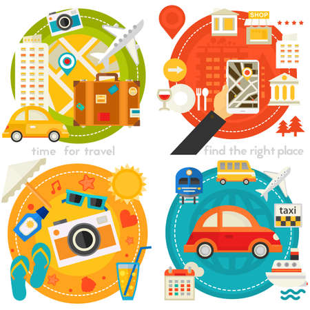 Time For Travel Concept Illustrations, trendy flat bannersの写真素材