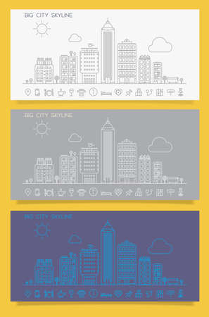 Linear trendy cityscape skyline with various parts of a cityの写真素材