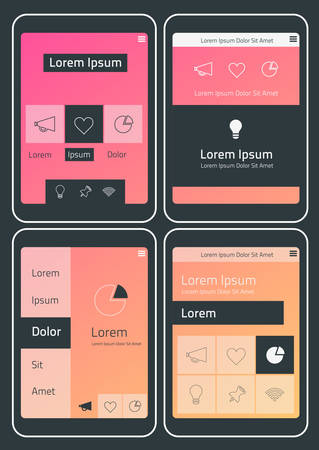 Trendy responsive mobile UI templates of lchart and diagram infografics mobile app template with smartphone mockupsのイラスト素材