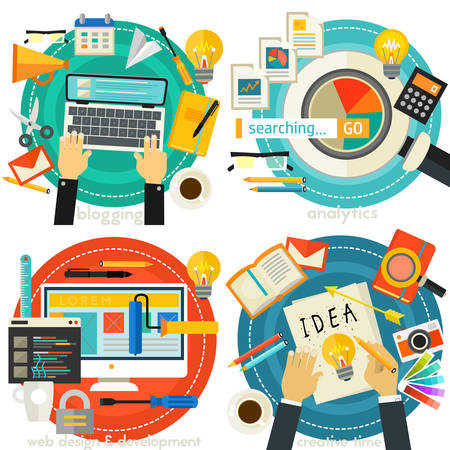Creative Process and Analytics Concept Banners - Analytics, Creative Time, Blogging, Web Design and Development conceptsのイラスト素材