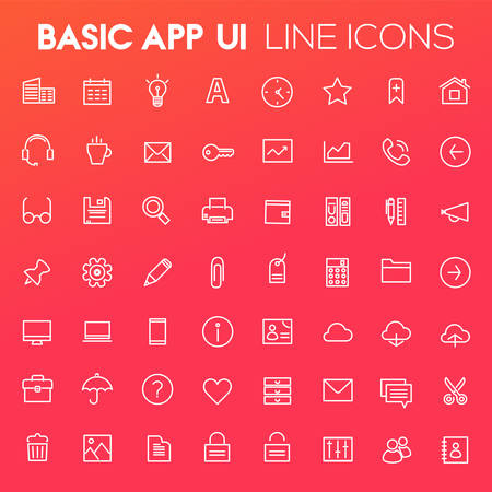 Big Basic App UI, UX and Office linear icon setのイラスト素材