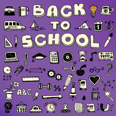 Back to School Concept Banner, trendy doodle collectionのイラスト素材