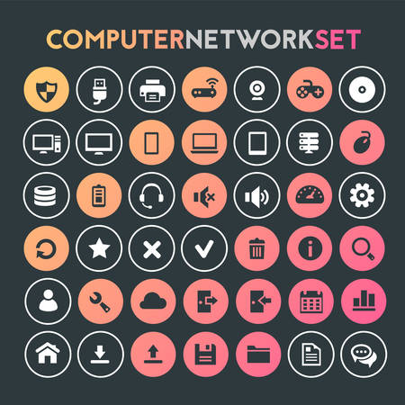 Trendy flat design big computer and server networks icons setのイラスト素材