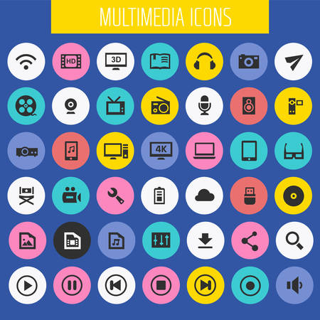 Big Multimedia icon set, trendy flat icons collectionのイラスト素材