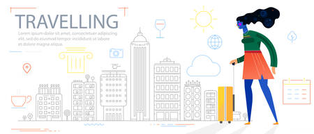 Traveling Concept Banner. Trendy Character Design Illustrationのイラスト素材