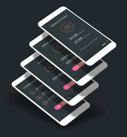 Mobile App UI Sign In and Sign Up screens 3d mockup kitのイラスト素材