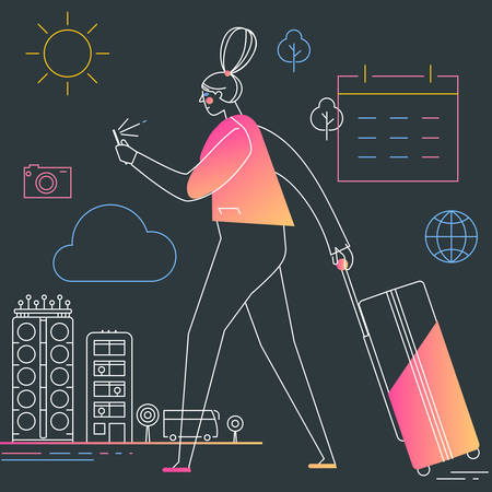 Traveling Concept Banner. Trendy Character Design Illustrationのイラスト素材