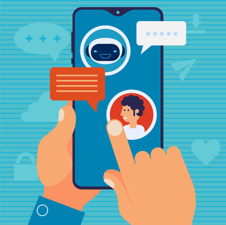 Chatbot mobile app concept. Trendy flat design vector illustrationのイラスト素材