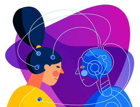 Robot development concept. Connection with human scientistのイラスト素材