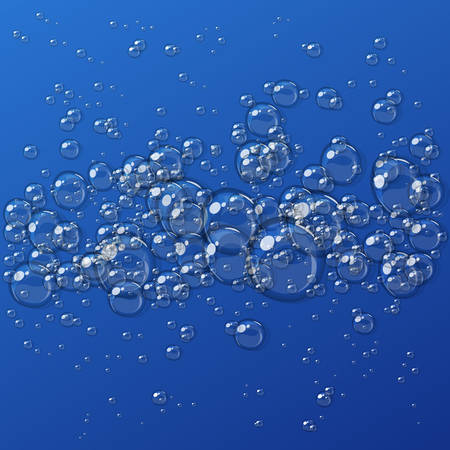 Transparent water or soap foam, isolated on blue background, easy to edit, 10 EPSのイラスト素材