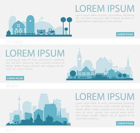 Abstract stylish cityscape infographics. Infographics elements collection with town, city, farm and industrial districtsのイラスト素材