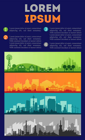 City Skyline Colored Sets, City Districts Bannersのイラスト素材