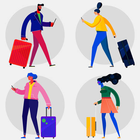 Character design flat trendy illustration, persons in various posesのイラスト素材