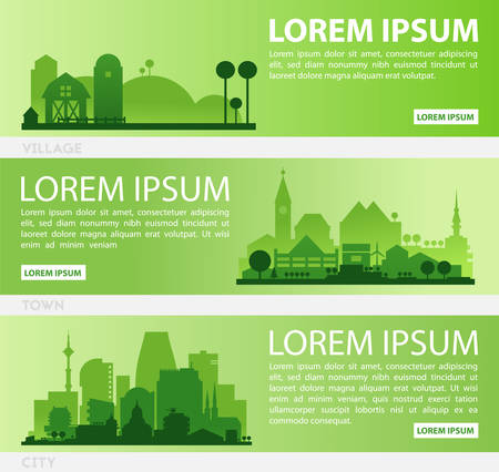 City Skyline Colored Sets, City Districts Bannersのイラスト素材