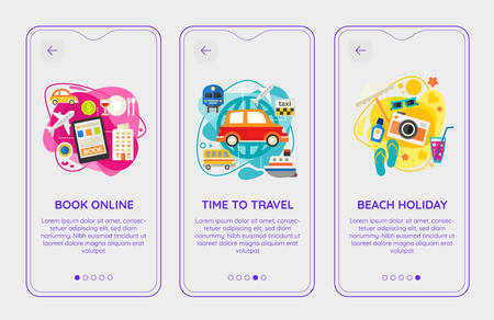 Trendy Time To Travel Mobile App Splash Onbard Screensのイラスト素材