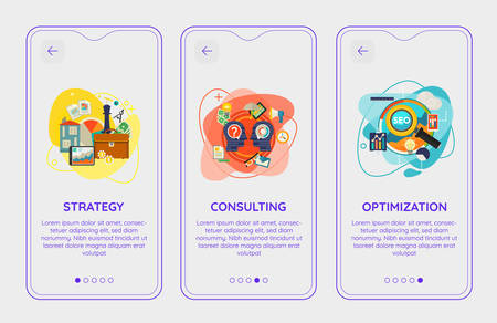 Trendy Consulting, Management, SEO and Strategy UI Mobile App Splash Onbard Screensのイラスト素材