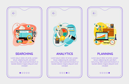 Trendy Analytics and Planning UI Mobile App Splash Onbard Screensのイラスト素材