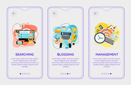 Trendy Search, Blogging and Management UI Mobile App Splash Onbard Screensのイラスト素材