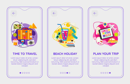 Trendy Time To Travel Mobile App Splash Onbard Screensのイラスト素材