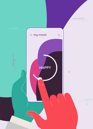 Trendy responsive Meditation, Relax and Mood Control UI with 3d smartphone mockupsのイラスト素材