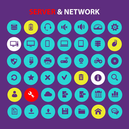 Computer and Server Networks icon set, trendy flat iconsのイラスト素材