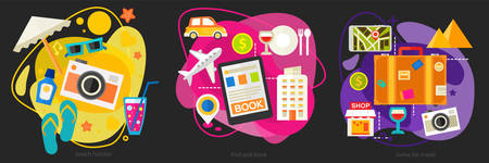 Time for travel, concept banners. Horizontal composition, vector illustrationsのイラスト素材