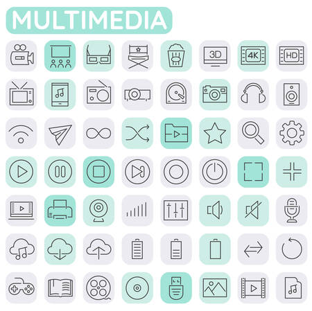 Big Multimedia icon set, trendy linear iconsのイラスト素材