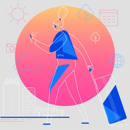 Traveling Concept Banners. Trendy Character Design Illustrationのイラスト素材