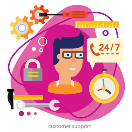 Flat design Customer And Technical Support or Call Center banner. Vector trendy illustrationsのイラスト素材
