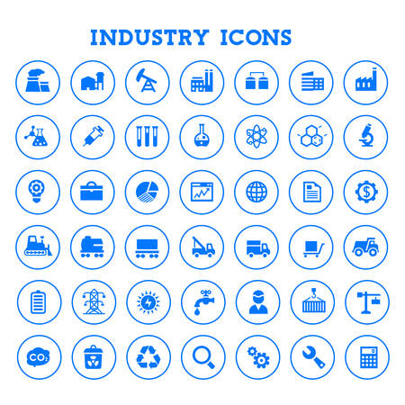 Trendy flat design big Industry icons set on round buttonsのイラスト素材