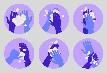 Coronavirus around the world. COVID-19. Concept of coronavirus prevention, wash hands with soap. Instructionのイラスト素材